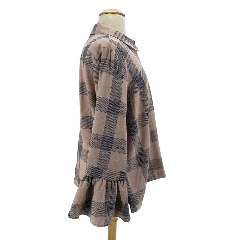 NEW Lane Bryant Womens 22 Top Bell Sleeve Checker Pink Blue Hidden Button - Picture 5 of 10